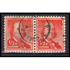 Used 1030 1/2c Benjamin Franklin Fine Pair KA5711