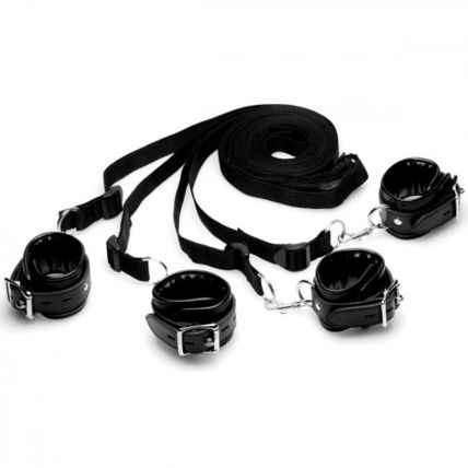 Deluxe Bed Restraint Kit Strict Faux Leather Bondage BDSM Handcuffs S&M Ankle Cu