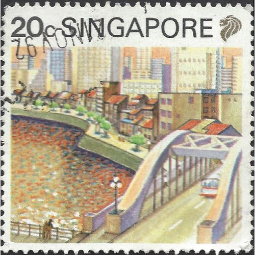 SINGAPORE, BRIDGE, Singapore River, brown 1990, 20c, #2