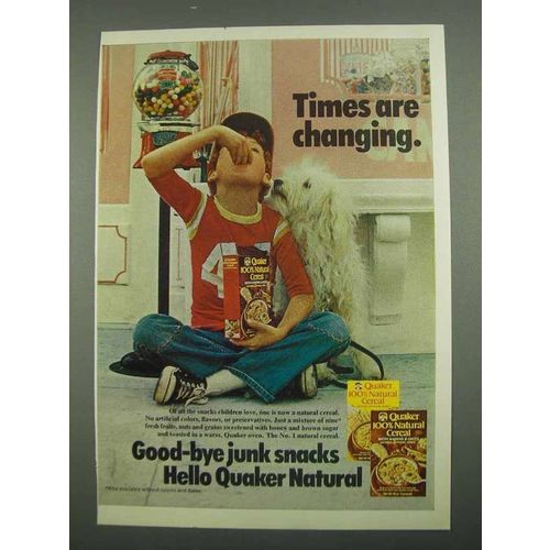 1974 Quaker 100% Natural Cereal Ad - Times are Changing