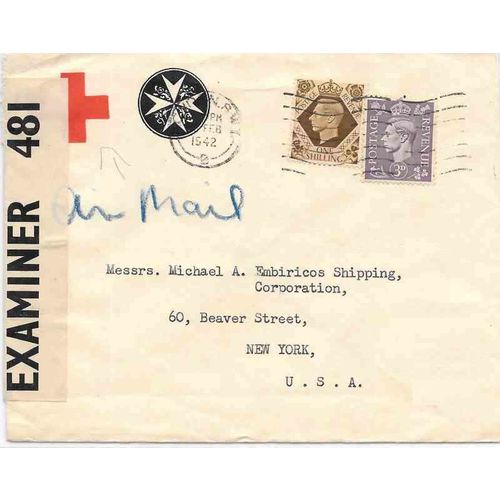 RED CROSS in England 1942 CENSORED London to NY USA