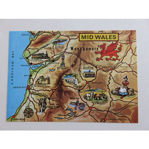 Mid Wales Map, Montgomeryshire Postcard