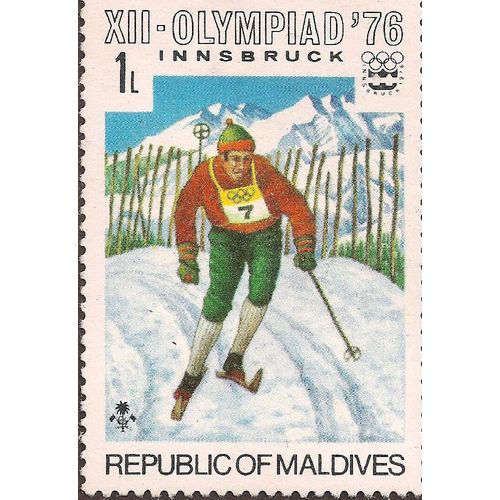 MALDIVES, OLYMPICS, Innsbruck 1976, Skiing, white 1976, 1L