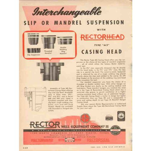 RECTOR WELL EQUIPMENT COMPANY 1953 slip mandrel suspension vintage ad