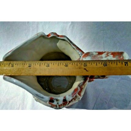 Vintage Embossed Catholic Saints Water Pitcher Religious Ceramic Orange/White