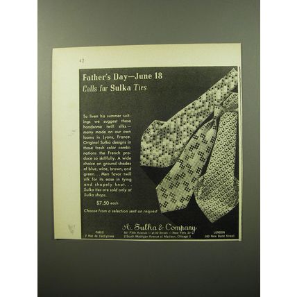 1950 A. Sulka Ties Advertisement - Father's Day June 18 Calls for Sulka Ties