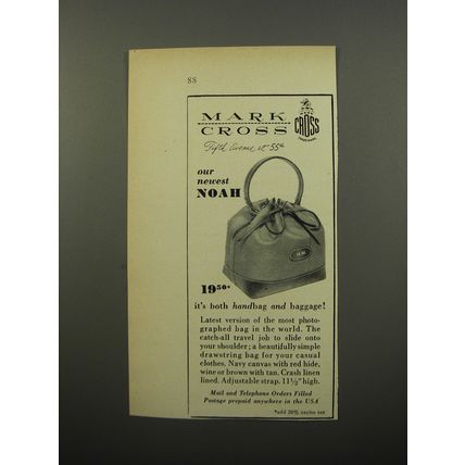 1950 Mark Cross Noah Handbag Advertisement - Our newest Noah