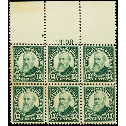 622, Mint NH 13¢ Top Plate Blocks of Six Stamps (Toned) CV $300 * Stuart Katz