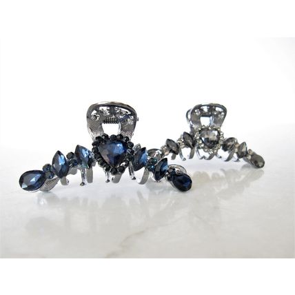 Medium silver metal heart crystal hair claw clip bridal clip medium/fine hair