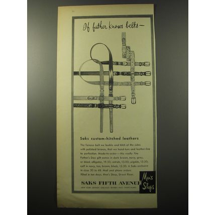 1955 Saks Fifth Avenue Belts Ad - If father knows belts