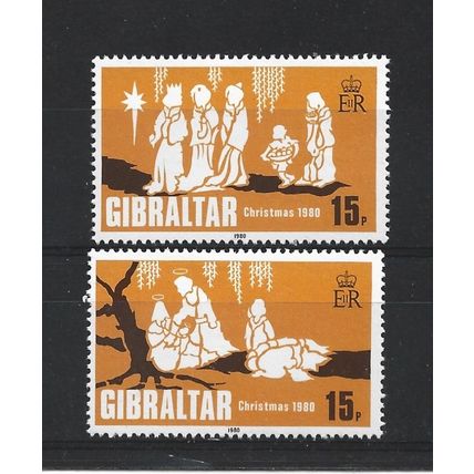 Gibraltar.1980 Christmas set of 2.Mounted Mint.Nov23