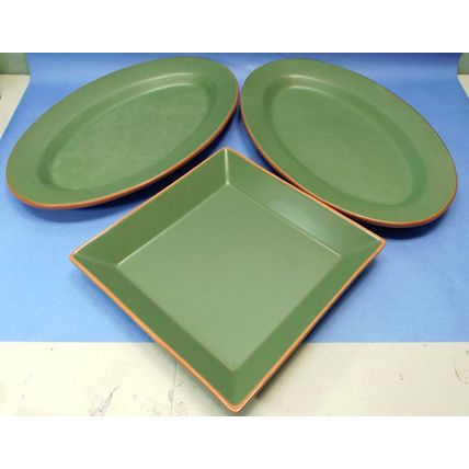3 WSP Casa Verde Terra Cotta 18" Oval Serving Platter Tableware Green Portugal