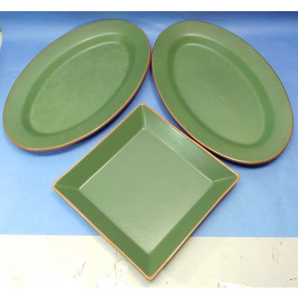 3 WSP Casa Verde Terra Cotta 18" Oval Serving Platter Tableware Green Portugal
