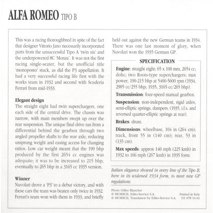Collectors Club Classic Cars. Alfa Romeo Tipo B