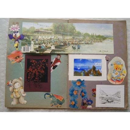 Large scrapbook - cards, tickets, scraps, etc. (see photos)