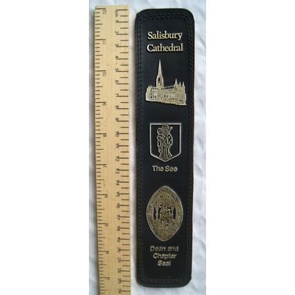 Vintage: black leather bookmark - Salisbury Cathedral, The See, The Seal