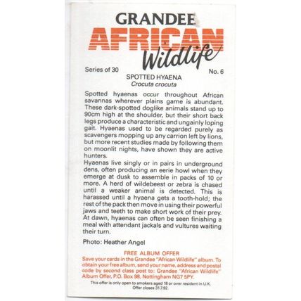 PLAYER'S GRANDEE CIGAR CARD AFRICAN WILDLIFE 1990 EXCELLENT No. 6 SPOTTED HYAENA
