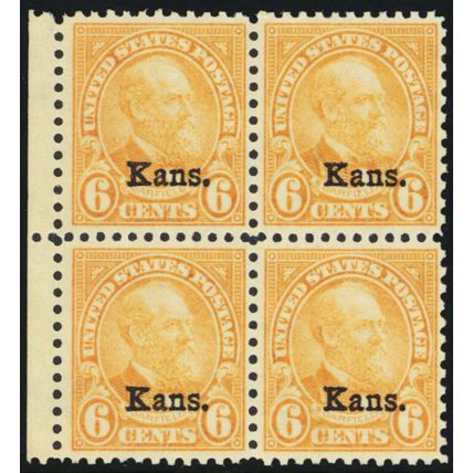 664, Mint VF NH 6¢ Kansas - A Beautiful Block * Stuart Katz
