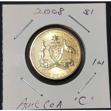 2008 Commonwealth of Australia Coat of Arms $1 'C'anberra Mintmark - Circulated
