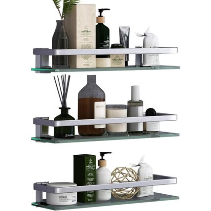 VOLPONE Bathroom Wall Shelf 15.7In Bathroom Glass Shelves Wall Mount Glass Shelf