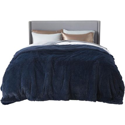 Bedsure Fluffy Navy Blue King Size Blanket for Bed, Thick Soft Sherpa Faux Fur F