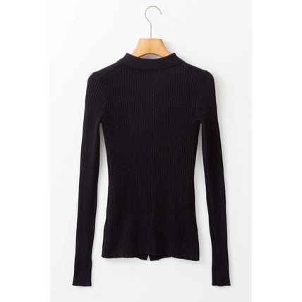 Black Ribbed Knit Collared Slim Fit Sweater Cardigan