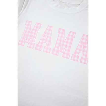 White MAMA Printed Tee and Plaid Shorts Lounge Set