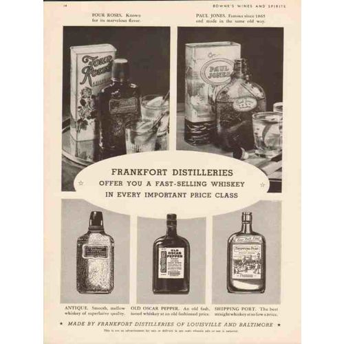 frankfort distilleries 1934 four roses paul jones antique vintage ad