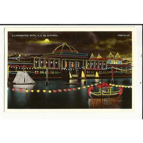 Lancashire BLACKPOOL ILLUMINATIONS Bath, SS Postcard by Valentine (208516)