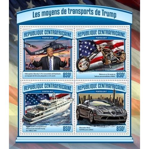 CENTRAL AFRICA 2017 SHEET MNH TRANSPORTS OF DONALD TRUMP PRESIDENTS