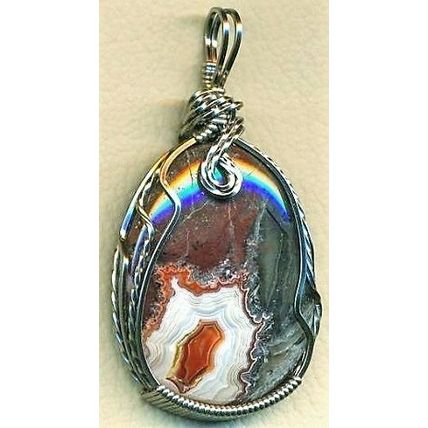 Laguna Agate Titanium Copper Wire Wrap Gemstone Pendant 2