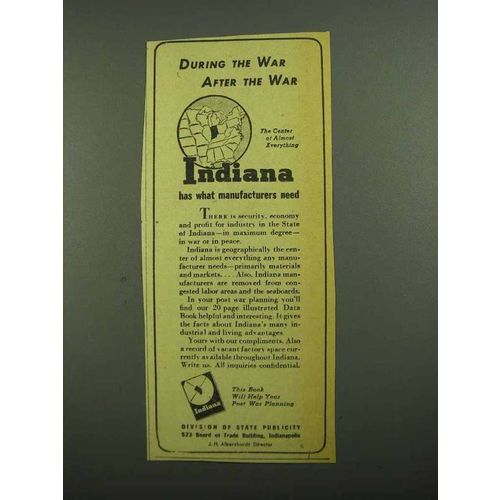 1942 Indiana Division of State Publicity Ad - The War