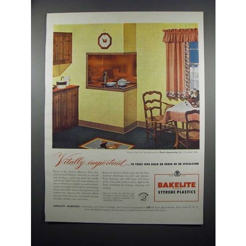 1954 Bakelite Styrene Plastic Wall Tile Ad - Important