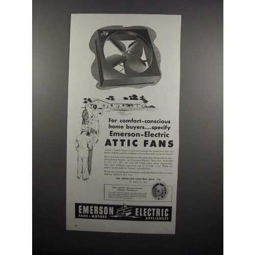 1954 Emerson-Electric Attic Fans Ad - Comfort-Conscious