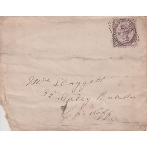 GB 1895 cover St Columb to Cardiff with nice 1d Lilac stamp see others