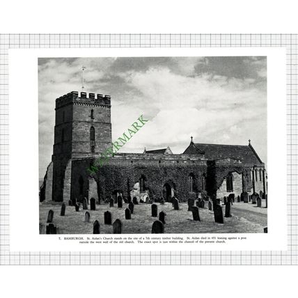 9263) BAMBURGH Castle St Aidan's Church - 1958 Book Print