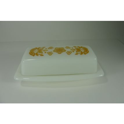 VTG Pyrex Stick Butter Dish Gold Flower and Butterfly