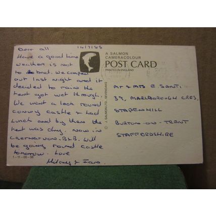 CASTLES OF NORTH WALES, multiview , used postcard by J. Salmon 1985 pm =