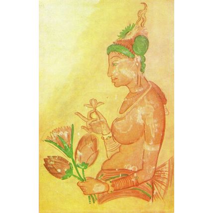 Offering Lotuses Vintage Sigiriya Hindu Religion Indian Postcard