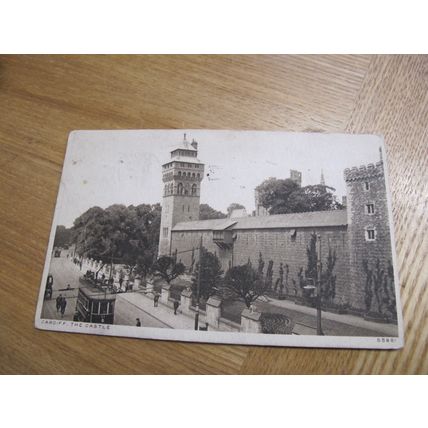 1937 fr Postcard -Tram @ The Castle, Cardiff - Glamorgan
