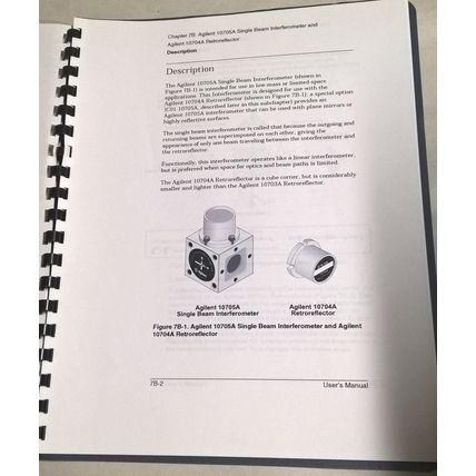 Agilent 10705A Interferometer & Agilent 10704A Retroreflector Manual
