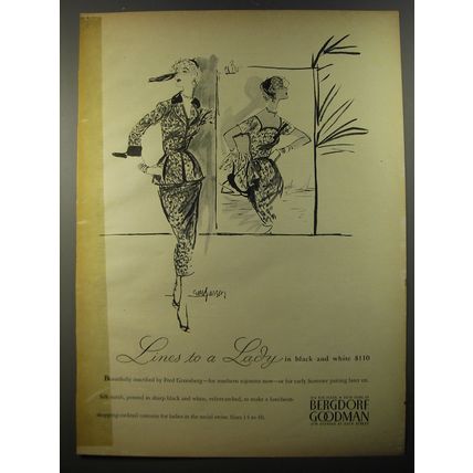 1954 Bergdorf Goodman Dress by Fred Greenberg Ad - Lines to a Lady