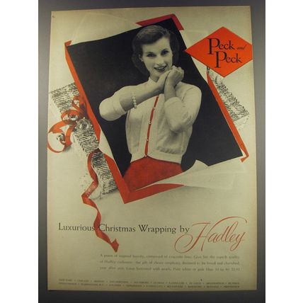 1956 Peck and Peck Hadley Cashmere sweater Ad - Luxurious Christmas wrapping