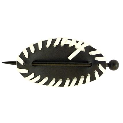 LEATHER WITH WOOD SLIDE STICK HAIR PIN - ASSORTED COLORS - 1 PC. (143)