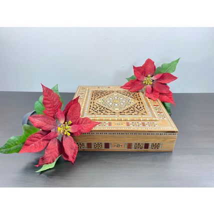 Wooden Mosaic Jewelry Box, Vintage Handmade Square Trinket, Inlaid with Mother o