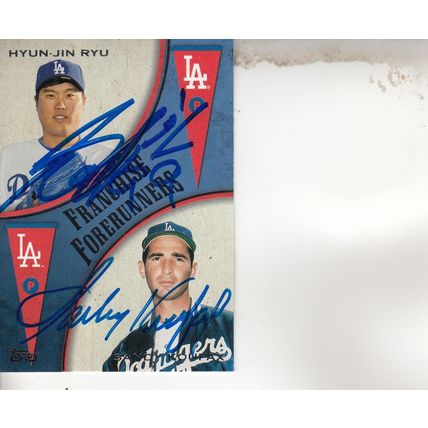 HYUN-JIN RYU & SANDY KOUFAX 2013 AUTOGRAPHED LOS ANGELES DODGERS FRANCHISE STARS