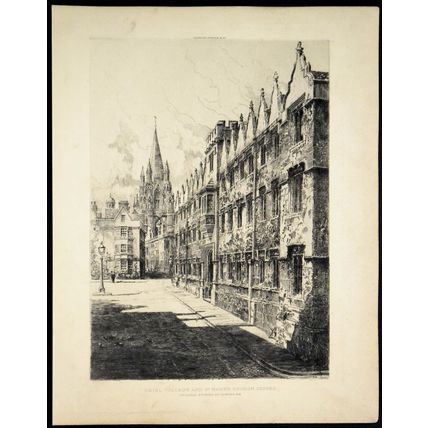ORIEL COLLEGE AND ST. MARY’S CHURCH, OXFORD 1914 William Monk ANTIQUE ETCHING