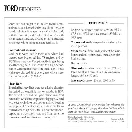 Collectors Club card. Classic Cars. Ford Thunderbird