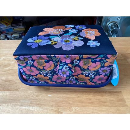 HobbyGift Sewing Box (M): Rectangle: Embroidered Lid: Garden Serenade, Flowers