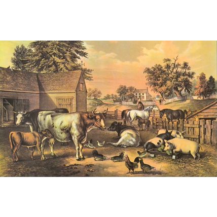 AMERICAN FARM YARD - EVENING 1952 Nathaniel Currier - Frances Palmer PRINT